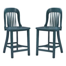 Linon Roxana Wood Commercial Grade Slat Back Counter Stools Set of 2 in Green
