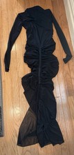 Zara Womans Bodycon Maxi Dress Gown Size S Black Ruched Turtleneck NWT