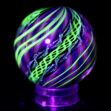 Bryan Trillas Glass Marble/Filigree 14 Cane Pattern/UV/Blues, Orange/1.0-1.1inch