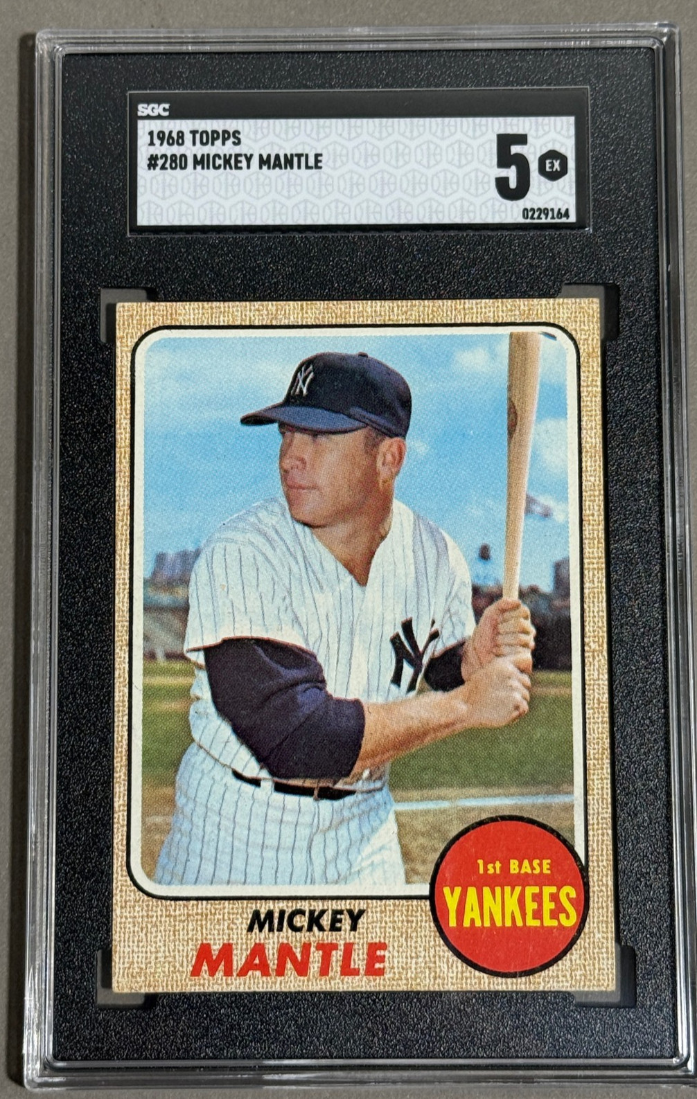 1968 Topps #280 Mickey Mantle New York Yankees SGC 5 EX
