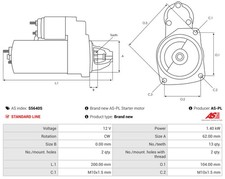 AS-PL Anlasser Starter 1.4 Kw f&uuml;r Mercedes-Benz A-Klasse W177 B-Klasse W247