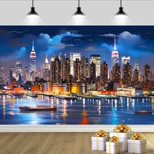 HOME/New York City Skyline Backdrop w/Illuminated Empire State&One World Trade C