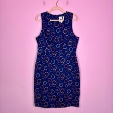 vintage 90s Fever dark blue multicolour circle short sheath fitted dress 14