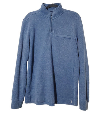 Prana Mens Medium Blue Sweatshirt HEMP Pullover Outdoor Hike Yoga 1/4 Zip