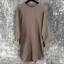 Uniqlo Size S Ribbed Minimalist Mini Tunic Dress Taupe Long Sleeve Pullover