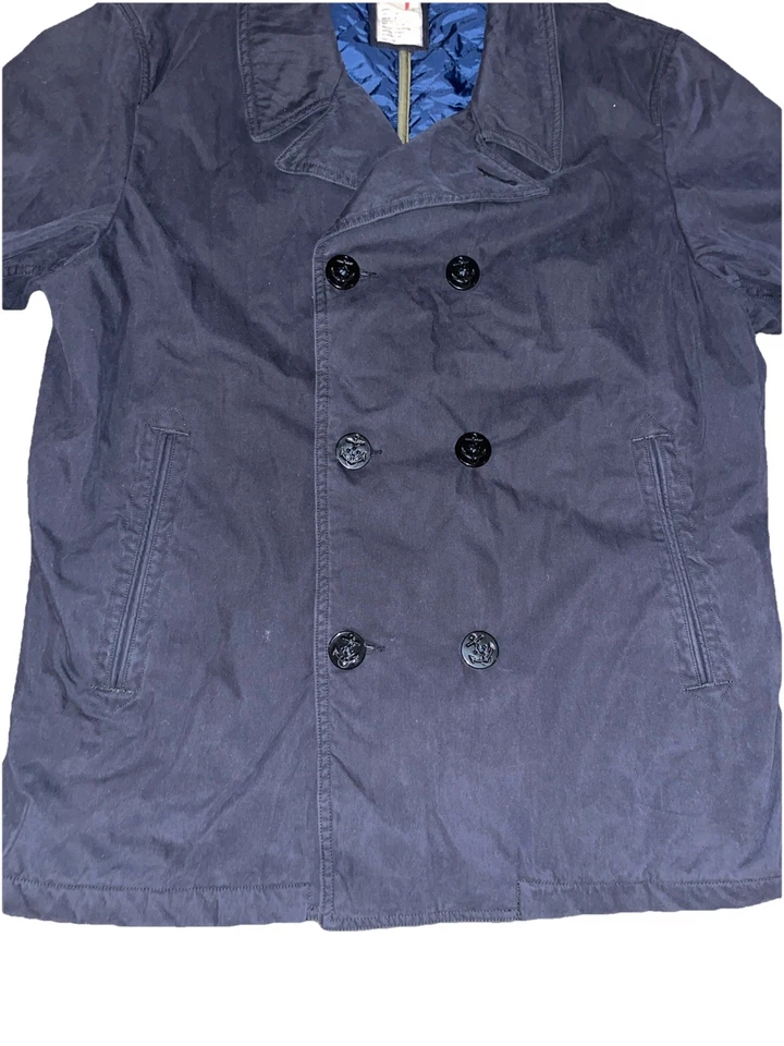 Relwen Quilted Peacoat Jacket Men’s XL Navy Cotton Nylon Military Style - Image 3 of 4