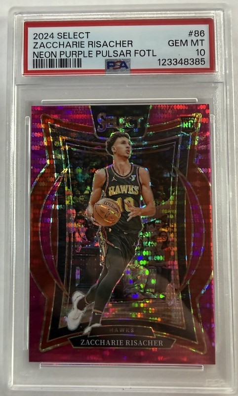 2024 Panini Select Zaccharie Risacher RC Purple Pulsar 3/5 PSA 10 Hawks Mavs