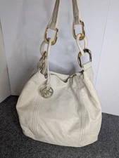 Michael Kors Soft Leather Chunky Chain Hobo Style Shoulder Bag Ivory/ Cream