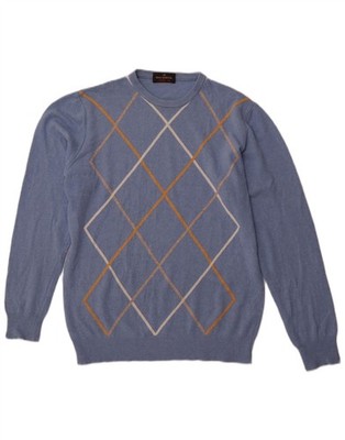 MALAGRIDA Herren Rundhals Pullover Sweater Large Blau Argyle/Diamant DM03