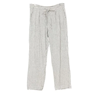 Laundry by Shelli Segal Pants Womens 10 Grey Cream Stripe Linen Blend Straight - Image 1 of 4
