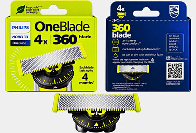 Philips Norelco OneBlade 360 Replacement Blades 4-Pack Green/Silver/Black