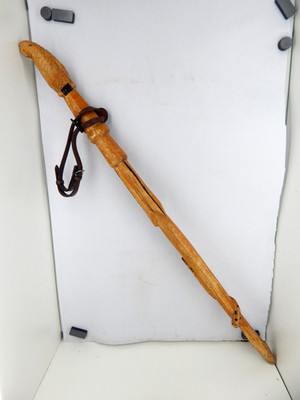 Folk Art Carved Jamaica PARROT 29'' Walking Stick W. Leather Strap