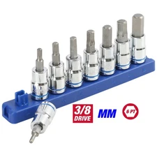 Hyper Tough 9-Piece 3/8-inch Drive, Metric Hex Socket Bit Set for Automotive 