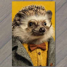 Art Print Hedgehog Yellow Glasses Bow Tie Closeup Cute Animal Expression
