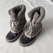 Lands End Girls Youth Gray / Pink Snow Boots Size 1