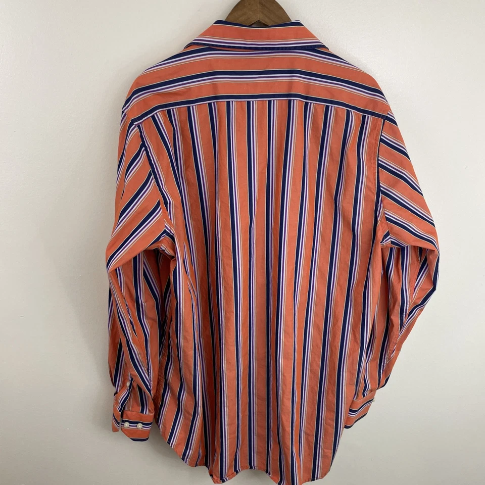 Tailorbyrd Shirt Mens 2XL XXL Orange & Blue Striped Long Sleeve Button Flip Cuff - Image 2 of 4