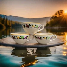 🍇 (3) Vintage Franciscan Flat Cups “Small Fruit” (Old Fruit) Hand Painted USA