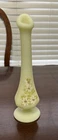 Fenton Hand Painted Signed Swung Bud Vase  Yellow Custard Satin Floral