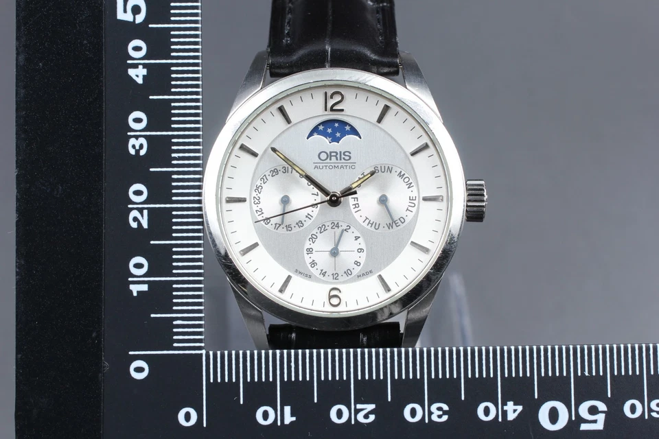 Vintage[Exc+5] ORIS 7506 Silver Automatic Men's Watch moon phase 36mm From JAPAN - Image 4 of 4