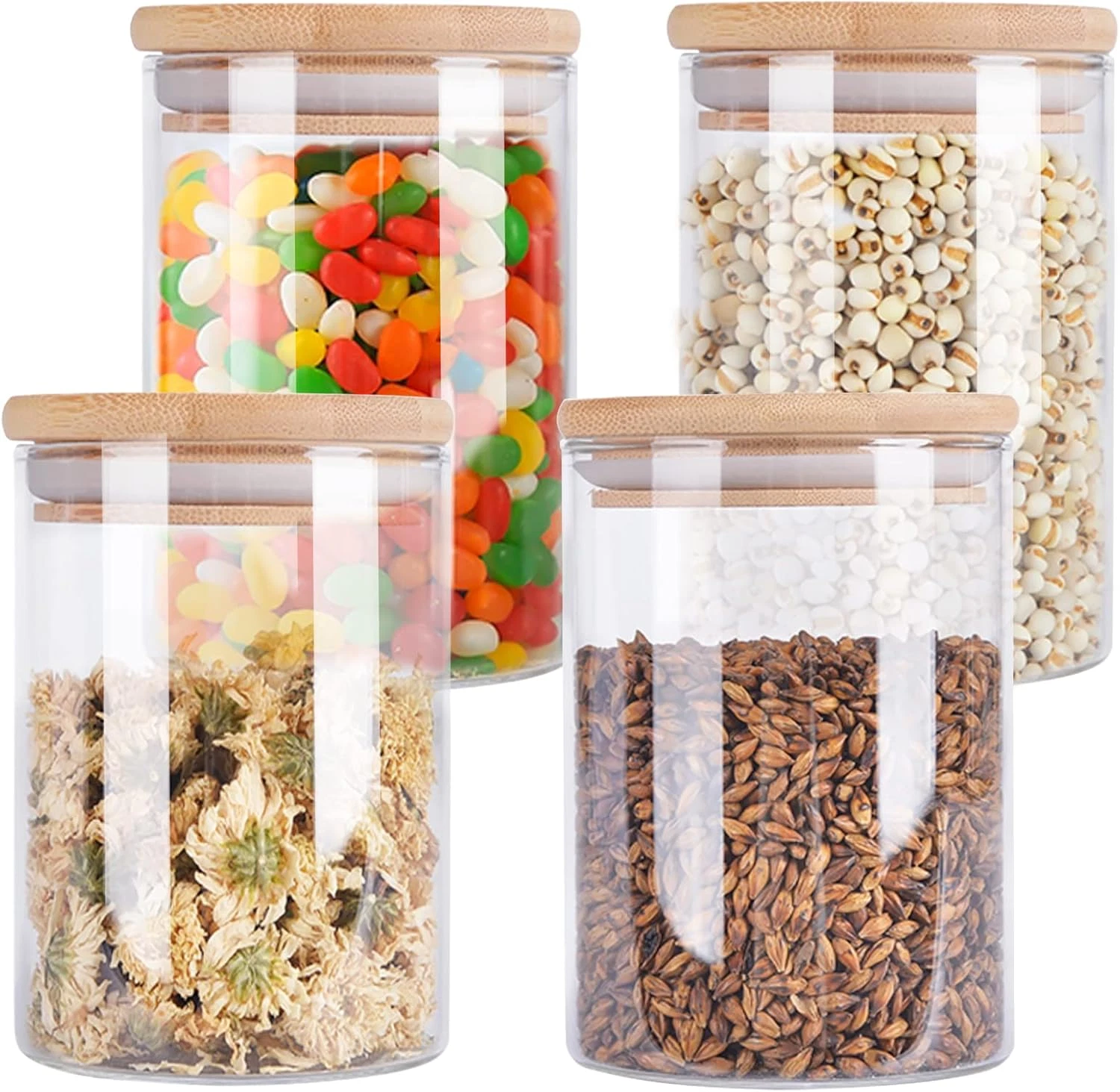 4 Pack Glass Storage Jars with Airtight Bamboo Lid, 27 OZ Glass Kitchen Canister