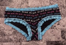 NWT VICTORIA'S SECRET PINK S BLUE LOGO LACE VINTAGE RARE CHEEKY HIPSTER PANTIES