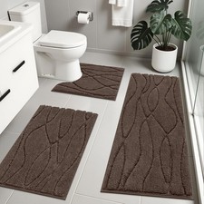 Ileading Bathroom Rug Set 3 Piece, Non Slip Washable Bath Mat Set