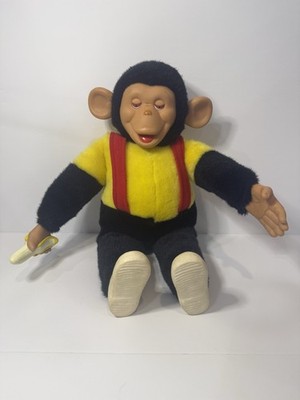 Vintage - Mr. Bim Zippy Monkey Doll w/ Banana. Plush Toy Red Eyes 18  Rare Clean