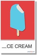 NEW LANGUAGE ARTS POSTER - Icecream Missing Letter Exercise Educational Spelling