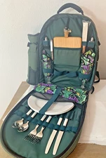 Picnic Time Wine Backpack Outdoor Beach Camping Hiking Kit Green Settings For 2