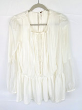 FREE PEOPLE Womens XS Top White Lace Open Back Ruffles Textured Sheer Micro Dots