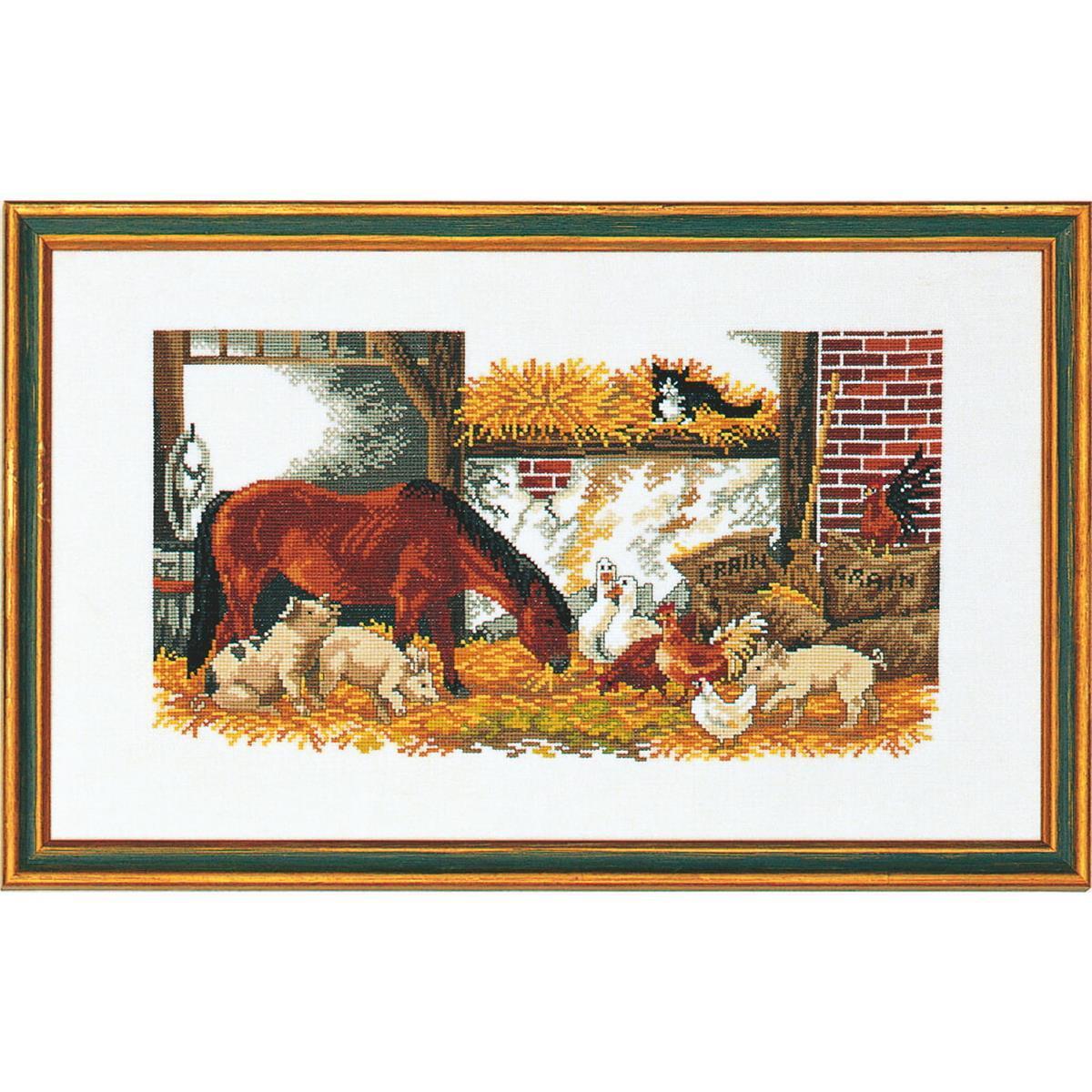 Eva Rosenstand counted cross stitch kit ""Horse, pigs, fowls"", 30x50cm, DIY