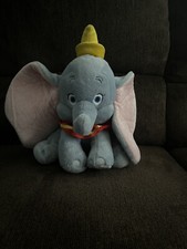 Disney Parks Dumbo Plush Gray Stuffed Animal Yellow Hat Red Collar