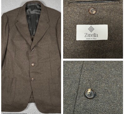Zanella Blazer Mens 44R Brown Herringbone Wool Cashmere Blend Sports Coat Tweed