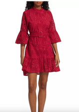 NWT $260 Farm Rio Eyelet Belted Mini Shirtdress in Red - size Small!