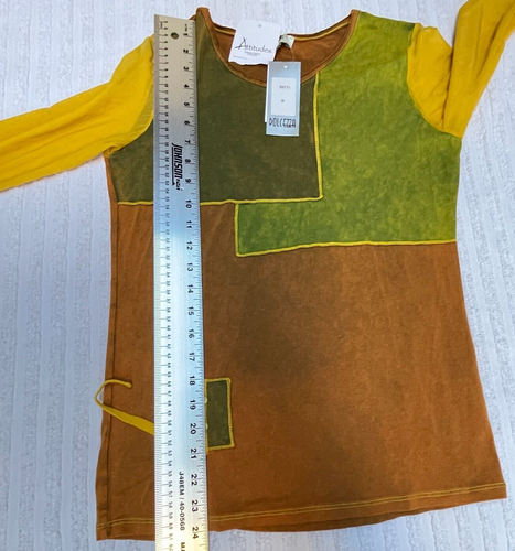 Dolcezza Womens Colorblock 3/4 Sleeve T-Shirt Top Medium Brown Green 59771 New - Picture 7 of 7