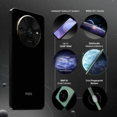 POCO C61 4GB/128GB 黒色 POCO C61 4G Factory Unlocked Dual SIM-128GB ROM-MTK Helio G36