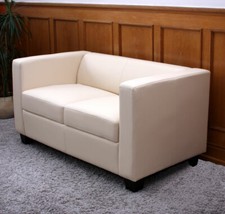 2er Sofa Lille Kunstleder, Couch Loungesofa, creme