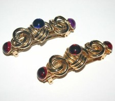 Barrette Ornate Long Hair Clip French Gold Tone Metal Colorful Made in France