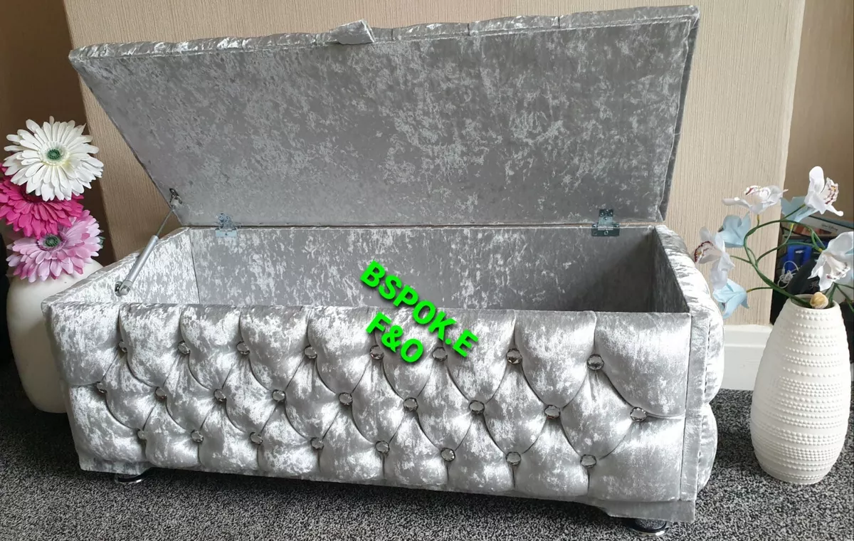 Crushed velvet ottoman storage box outlet