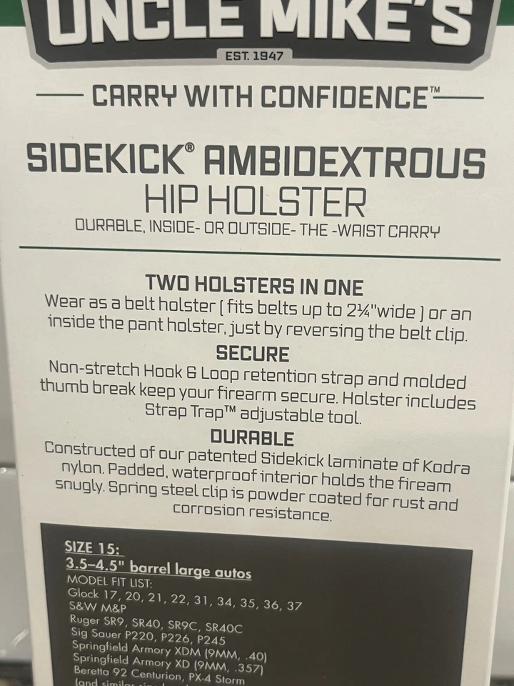 Uncle Mikes Sidekick Ambidextrous Hip Holster Size 15 - Image 4 of 4