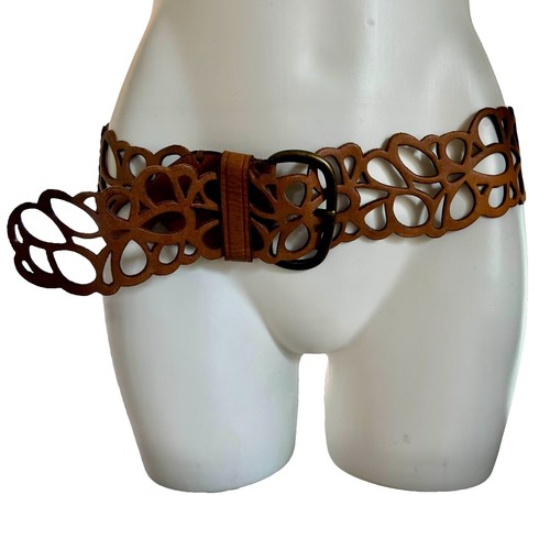 Abercrombie Fitch Brown Tooled Leather Rhinestone Oval  display picture 1