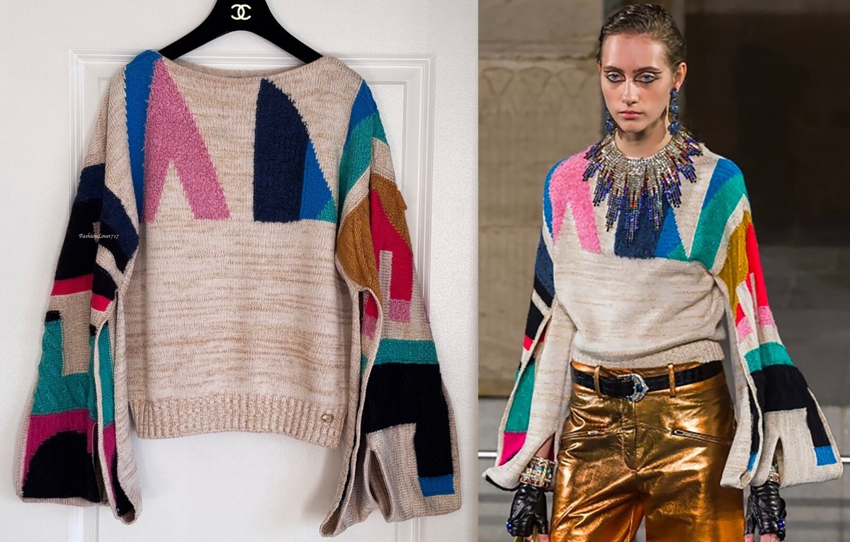 $3300 19A RUNWAY EGYPT NEWYORK CHANEL CASHMERE MULTICOLOR SWEATER