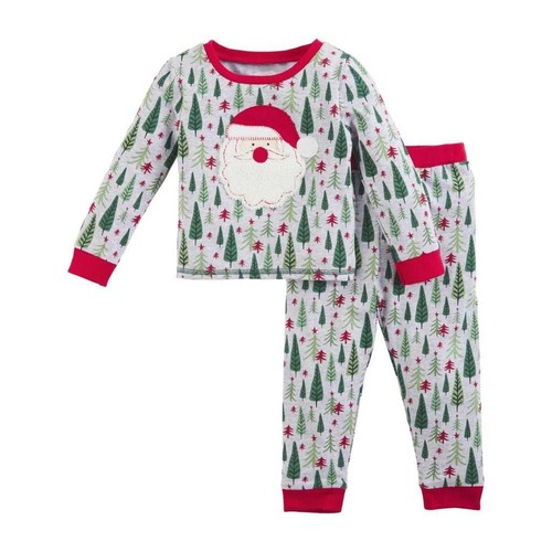 Mud Pie Kids Santa Applique Christmas Tree Print Boys Girls 2 Pc Pajamas - 第 1/2 張圖片