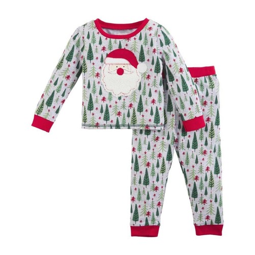 Mud Pie Kids Santa Applique Christmas Tree Print Boys Girls 2 Pc Pajamas - Picture 1 of 2