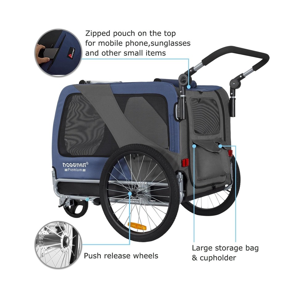 DOGGYHUT® Premium Large/XL Pet Bike Trailer & Stroller for Large Sized