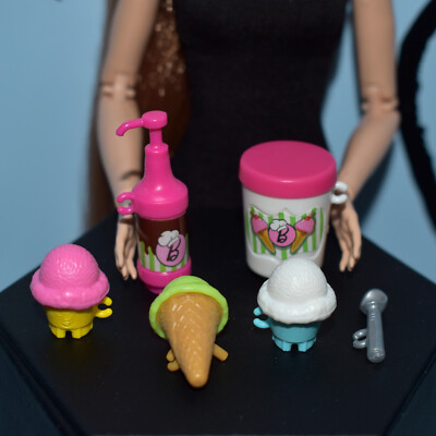 Barbie Ice Cream Container, Cones, Cup, Scoop, Syrup Food Diorama Accessories