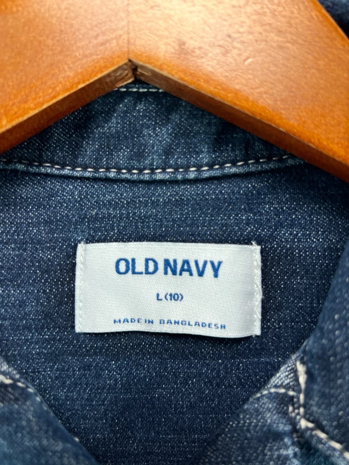 Vestido Camisa Denim Azul Marino Antiguo Niñas 10 Grande Azul Jean Botón Delantero Manga Larga Foto 4 de 4