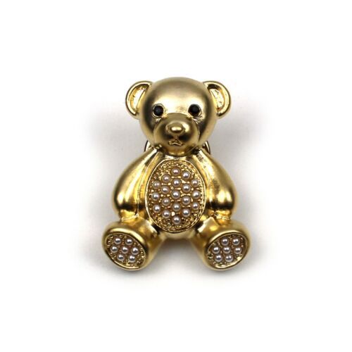 Tiny White Pearl Decor Small Gold Metal Bear Pin Back Badge Brooch Cute Gifts - Afbeelding 1 van 12