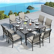 9 Piece Patio Furniture Set Outdoor Square Metal Table Patio Dining Chairs Set