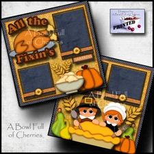 THANKSGIVING TURKEY ~ 2 Premade Scrapbook Pages Paper printed layout ~ BY CHERRY